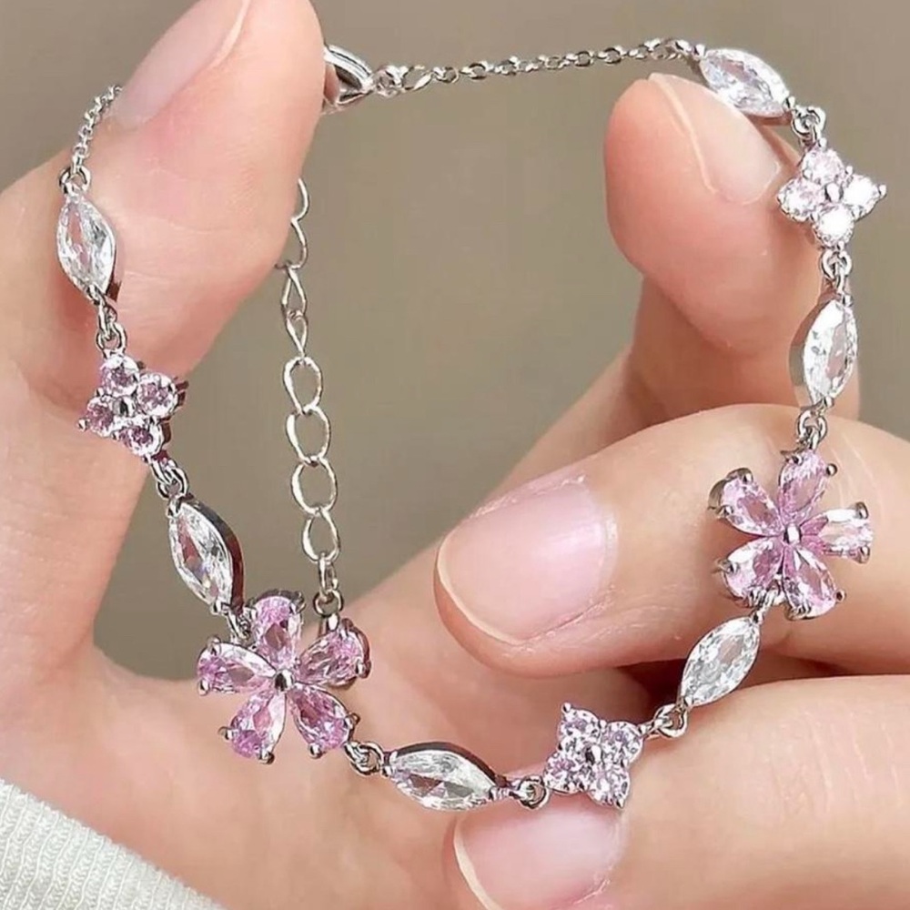 Delicate Pink and Silver Floral Bracelet